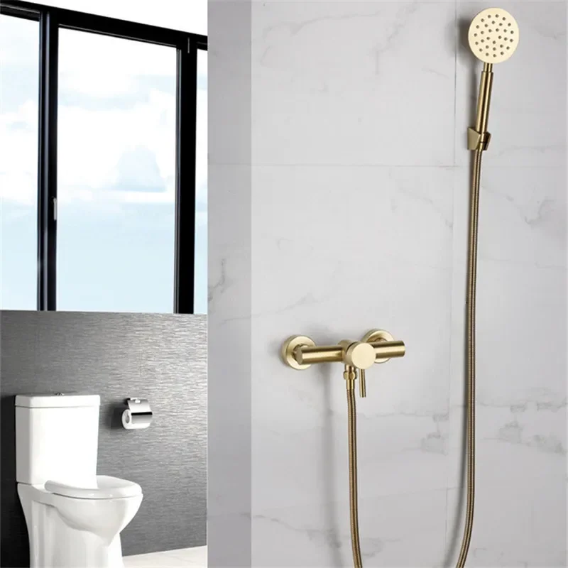 

Brushed Gold Bathroom Shower Faucet Set Wall Mounted Shower Faucet, Bathroom Cold and Hot Bath and Shower Mixer Taps Brass