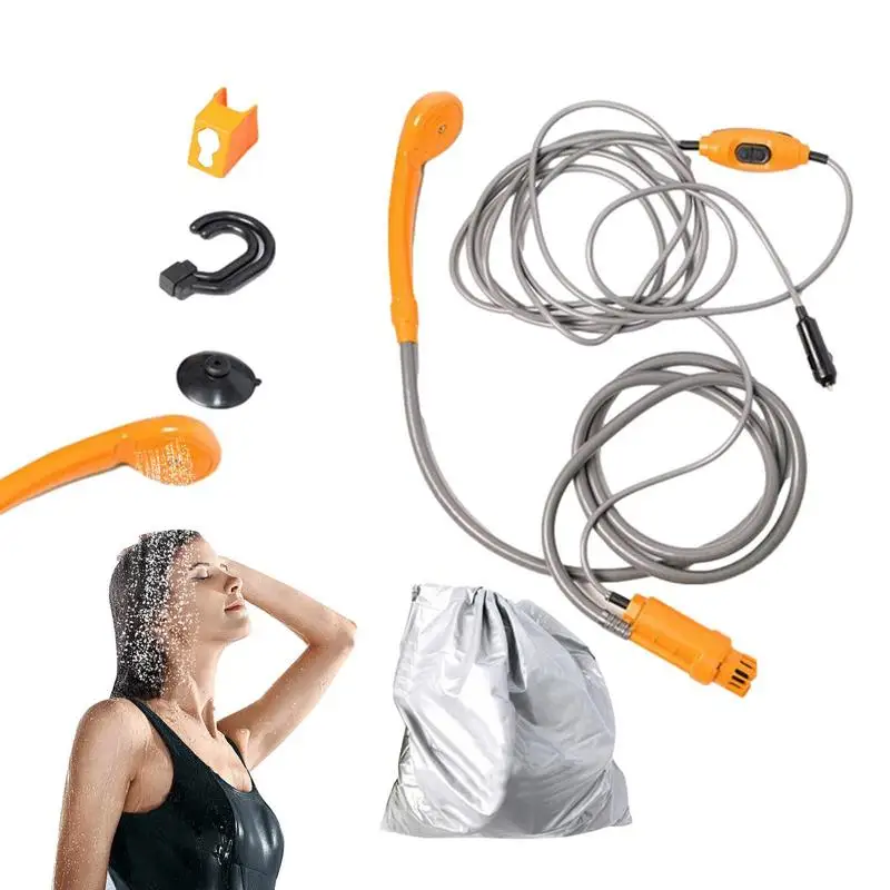 

Camping Showers Outdoor Camp Handheld 12V Car Shower Kit Shower Head Pump With Storage Bag Adjustable Water Flow For Backpacking