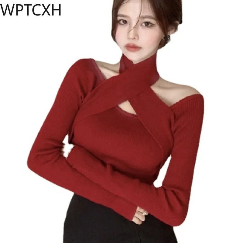 Chic Halter Long Sleeve Sweater Girls Spring Autumn 2024 New Female Tops Cross Collar Temperamental Ladies Knit Bottom Shirts
Chic Halter Long Sleeve Sweater Girls Spring Autumn 2024 New Female Tops Cross Collar Temperamental Ladies Knit Bottom Shirts