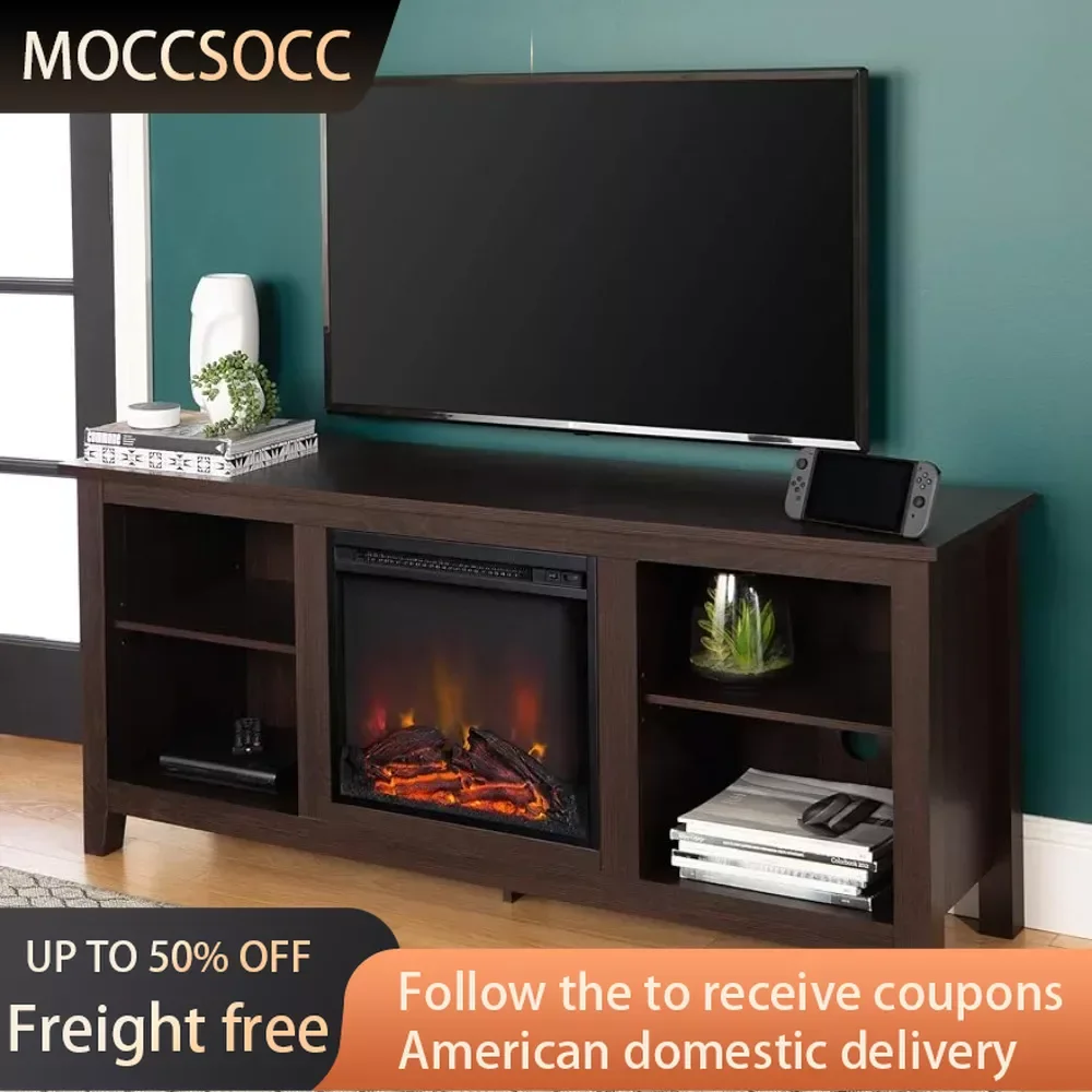 

Classic 4 Cubby Fireplace TV Stand for TVs Up to 65 Inches Modular Furniture Living Room 58 Inch Espresso Freight Free