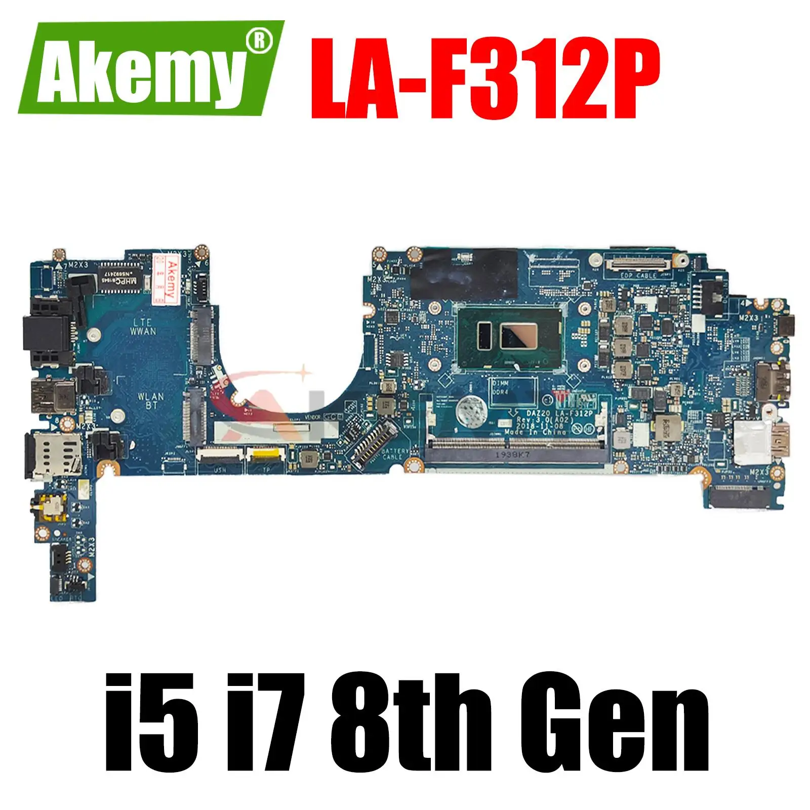 Материнская плата DAZ20 LA-F312P I5 I7 7-го поколения или 8-го поколения для процессора Dell Latitude 7290 7390, материнская плата для ноутбука 100%, тест ОК
Материнская плата DAZ20 LA-F312P I5 I7 7-го поколения или 8-го поколения для процессора Dell Latitude 7290 7390, материнская плата для ноутбука 100%, тест ОК