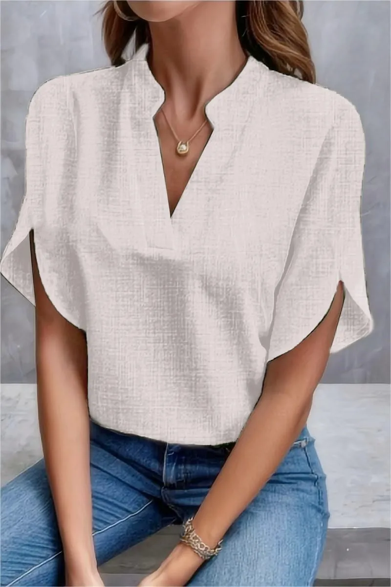 

Women's Blouse 2024 Summer V-neck Cotton Linen Shirt Top Camisa Feminina Женские Блузки Blusas Femininas Elegantes White Blouse