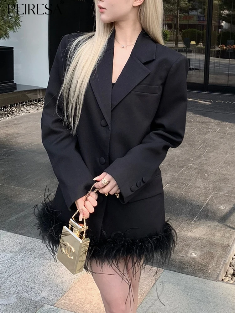 PEIRESA Feather Patchwork Women Blazer 2023 Autumn New Black Casual Loose Lapel Long Sleeve Single Breasted Suit Jacket Outwears
PEIRESA Feather Patchwork Women Blazer 2023 Autumn New Black Casual Loose Lapel Long Sleeve Single Breasted Suit Jacket Outwears
