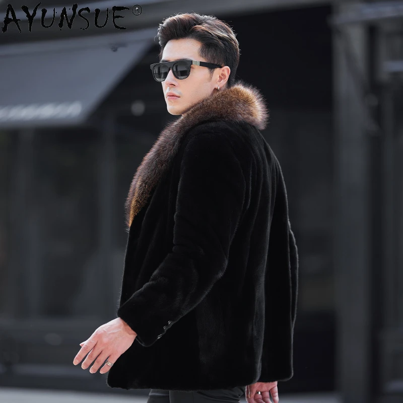 

AYUNSUE Real Fur Coat Men Clothing Mid-length Mink Fur Jackets for Man 2023 Winter Natural Mink Fur Coats Chamarra De Hombre