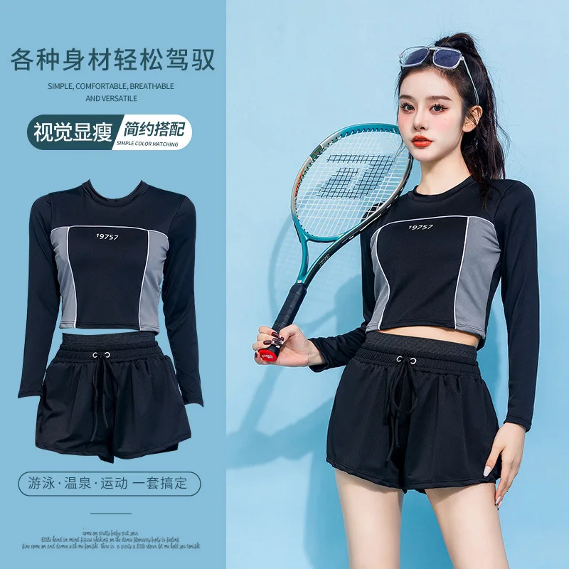 Женский спортивный купальник с высокой талией, новый купальник из двух предметов с шортами, женский купальный костюм с длинными рукавами в стиле пэчворк, 2024
Женский спортивный купальник с высокой талией, новый купальник из двух предметов с шортами, женский купальный костюм с длинными рукавами в стиле пэчворк, 2024