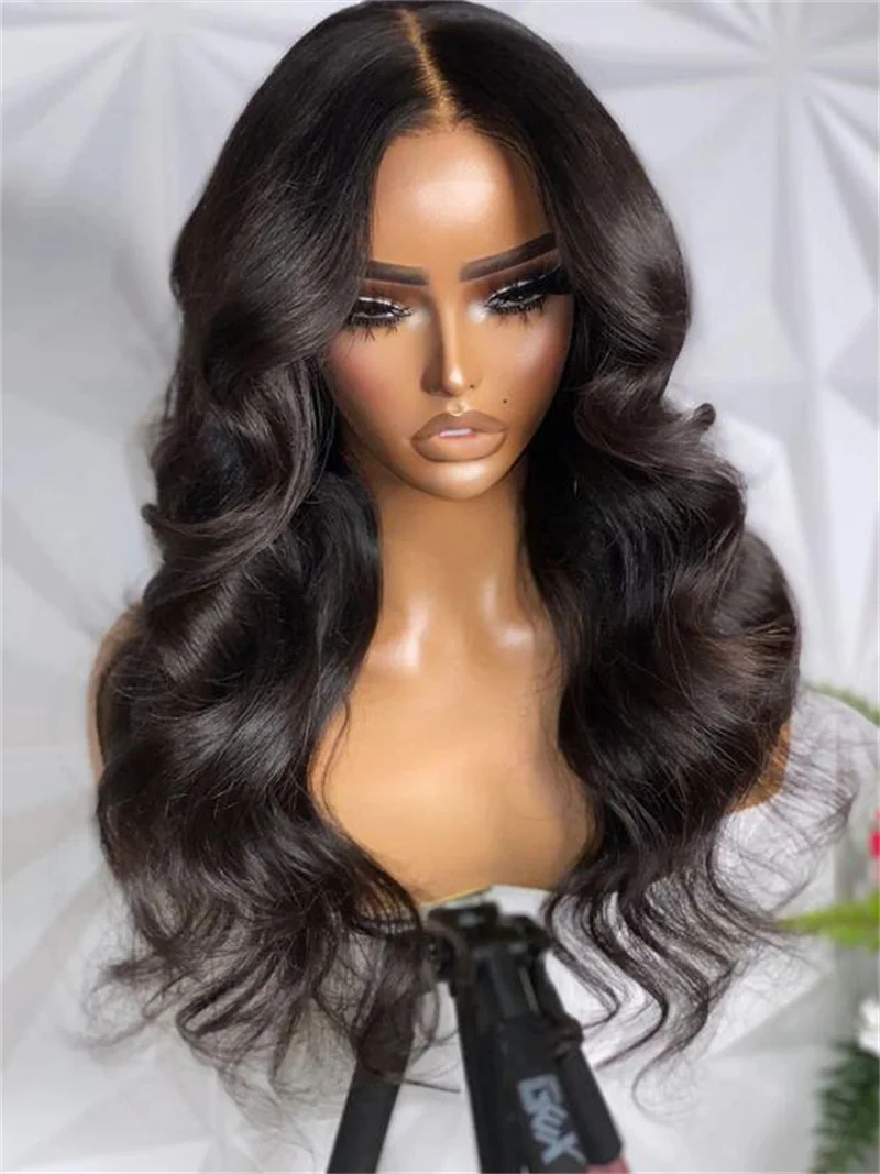 

Long 26Inch 180Density Natural Black Soft Glueless Body Wave Lace Front Wig For Women With Baby Hair Synthetic Preplucked Daily