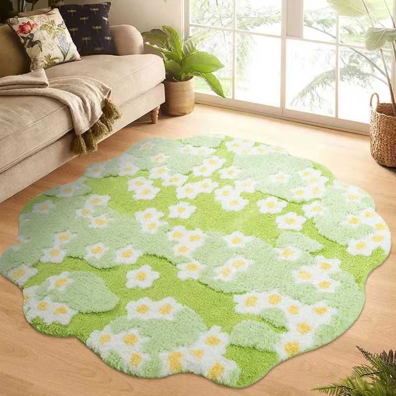 

Flower Special-shaped Tufting Rug Carpet Soft Fluffy Tufted Doormat Sofa Area Rug Foot Pad Silicone Anti-skid Back Door Mat