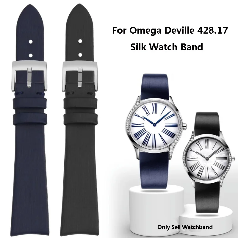 

For Omega De Ville 428.17 Silk Watch Strap 18mm Arc Interface Wristband Waterproof Thin Style Women's bracelet Leather Watchband