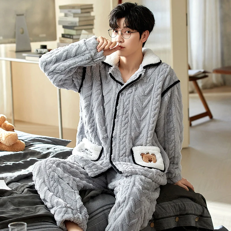 Winter Cardigan Buttons Flannel Autumn Pajama Sets Men's Simple Long Sleeve Plus Size Pajamas Suit Male Sleepwear Homewear
Winter Cardigan Buttons Flannel Autumn Pajama Sets Men's Simple Long Sleeve Plus Size Pajamas Suit Male Sleepwear Homewear