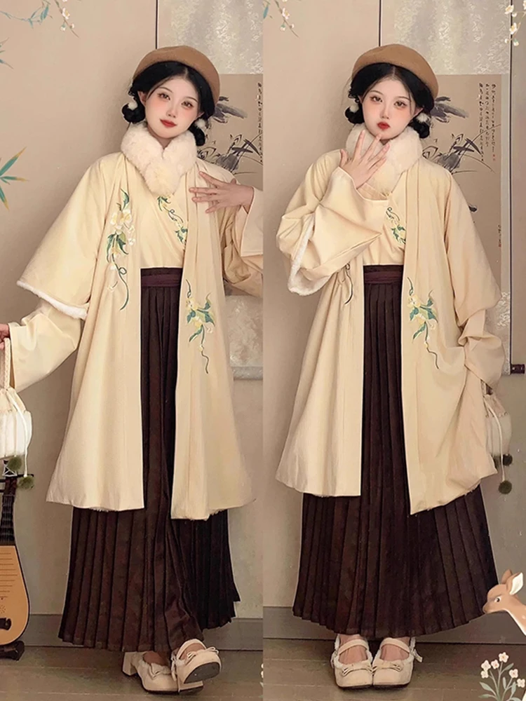 Women's Han Chinese Clothing Improved Song Long Sleeved over-Dress Pleated Skirt Winter Fleece Lining Thickened Daily Style
Women's Han Chinese Clothing Improved Song Long Sleeved over-Dress Pleated Skirt Winter Fleece Lining Thickened Daily Style