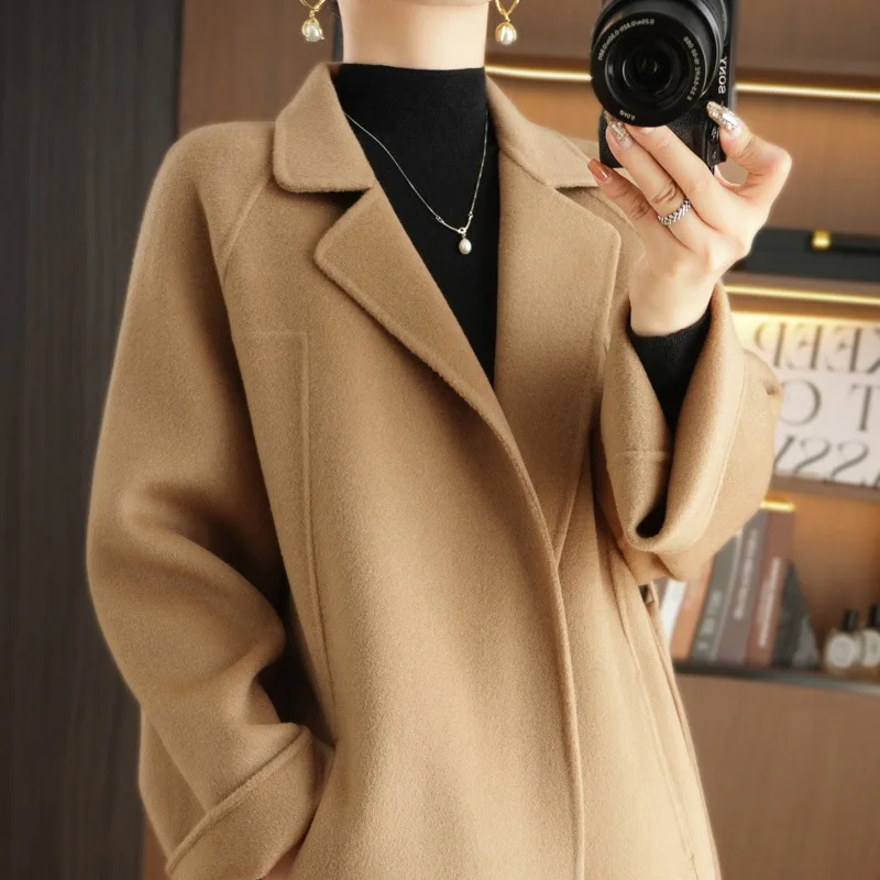 

2023 Autumn/Winter New 100 Pure Wool Coat Women's Long Double sided Wool Belt Loose Cashmere Coat Coat Coat