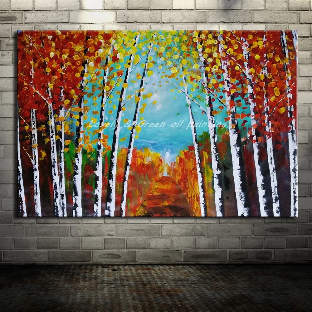 

Hand-Painted Thick Texture Trees Landscape Oil Paintings on Canvas,Modern Abstract Wall Pictures for Living Room,Home Decoration