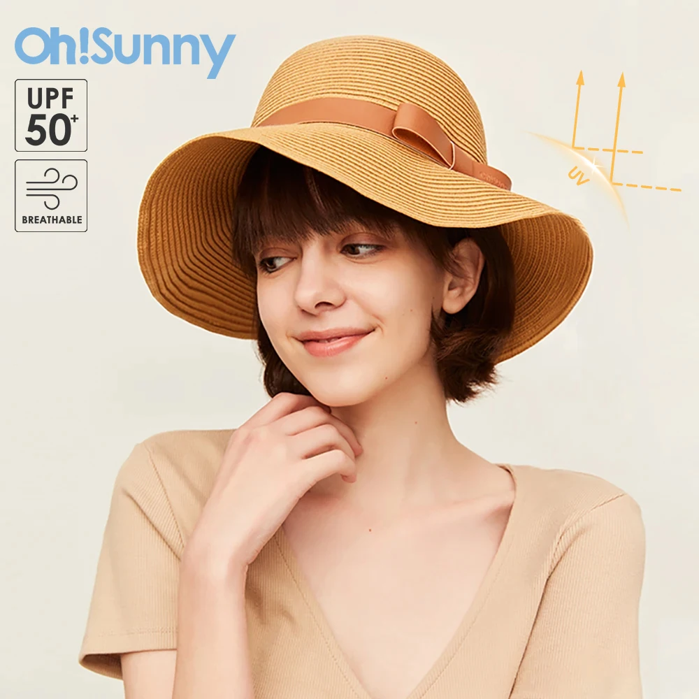 

US Stock OHSunny Summer Straw Hat UV Protection Wavy Edge Wide Brim Adjustable Sun Visor Cap Beach Fashion Accessories for Women