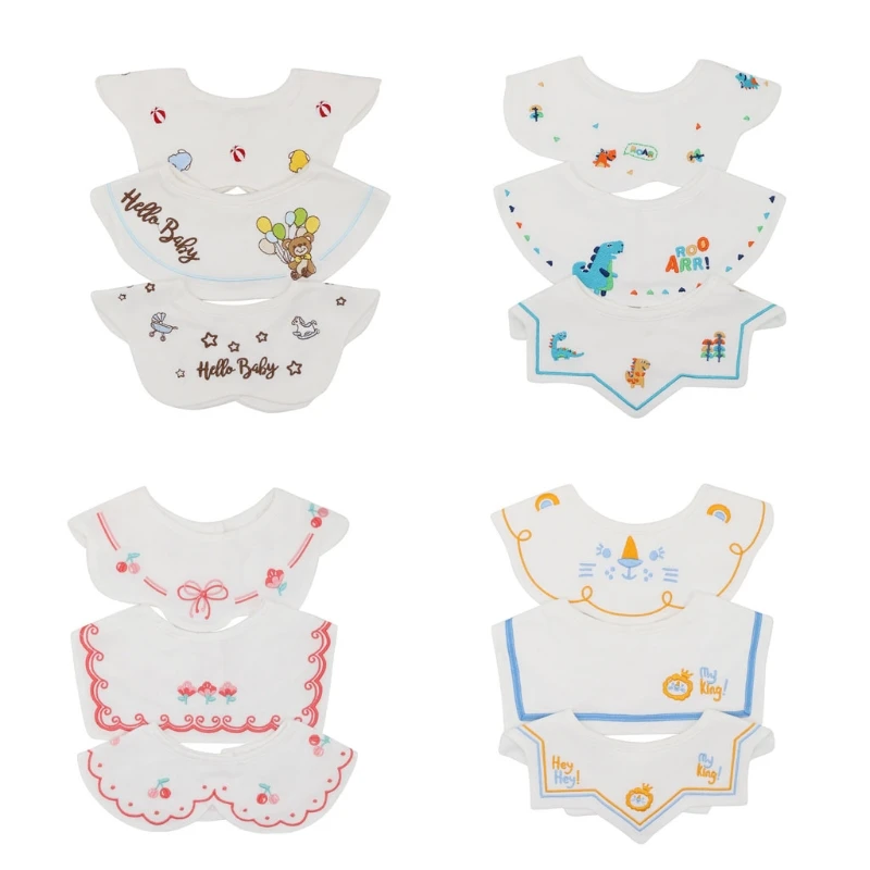 

3 Pcs 360 ​​° Rotate Baby Feeding Drool Bibs Embroidery Saliva Towel Burp Cloth