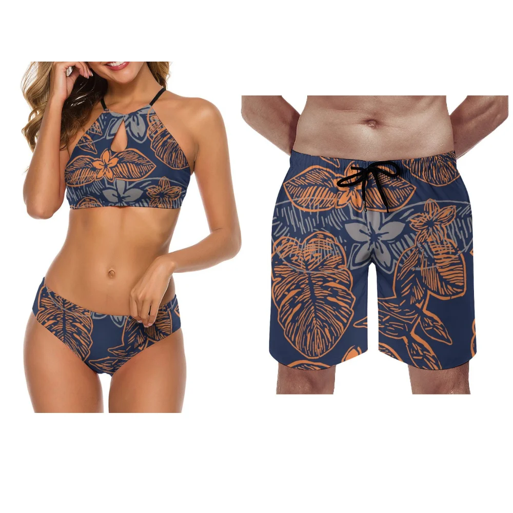 

Купальник для пар, пикантное бикини с завышенной талией, пляжный купальник пуш-ап на заказ, Пляжные штаны для отпуска в гавайском стиле