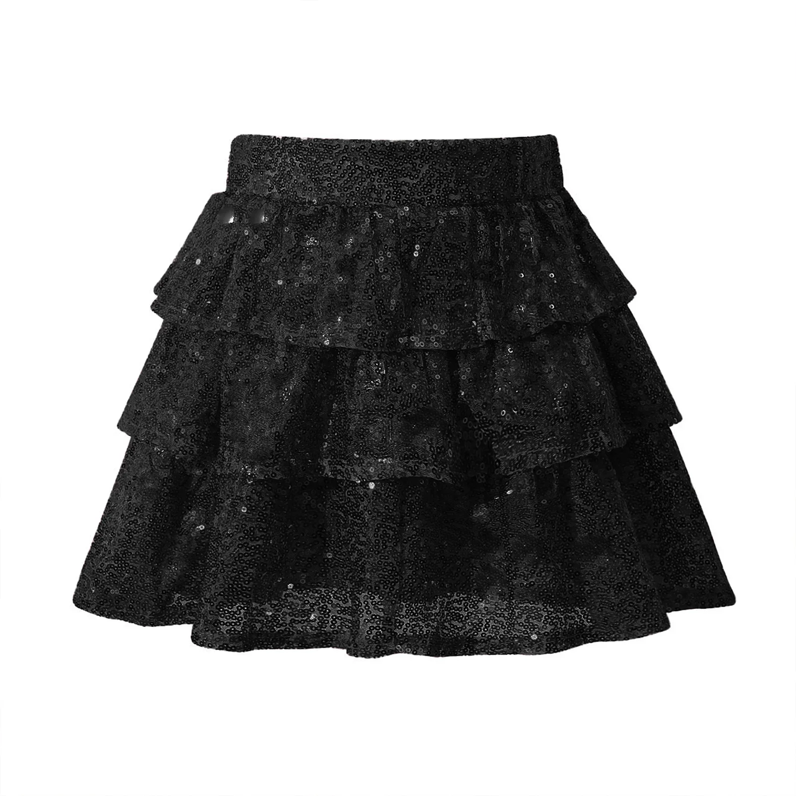 

SUGARETTY Girls Ruffle Skirt Elastic Waist Sequin Skirt for Party Sequins Shiny Tie-Up Tiered Hem Sparkle Skirts