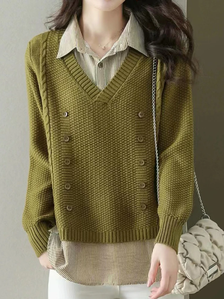 Korean Fashion Women Sweaters 2023 New Shirt Fake Two Pieces Long Sleeve Top Womens Clothing Blouse Knitwears Pullovers Sweater
Korean Fashion Women Sweaters 2023 New Shirt Fake Two Pieces Long Sleeve Top Womens Clothing Blouse Knitwears Pullovers Sweater