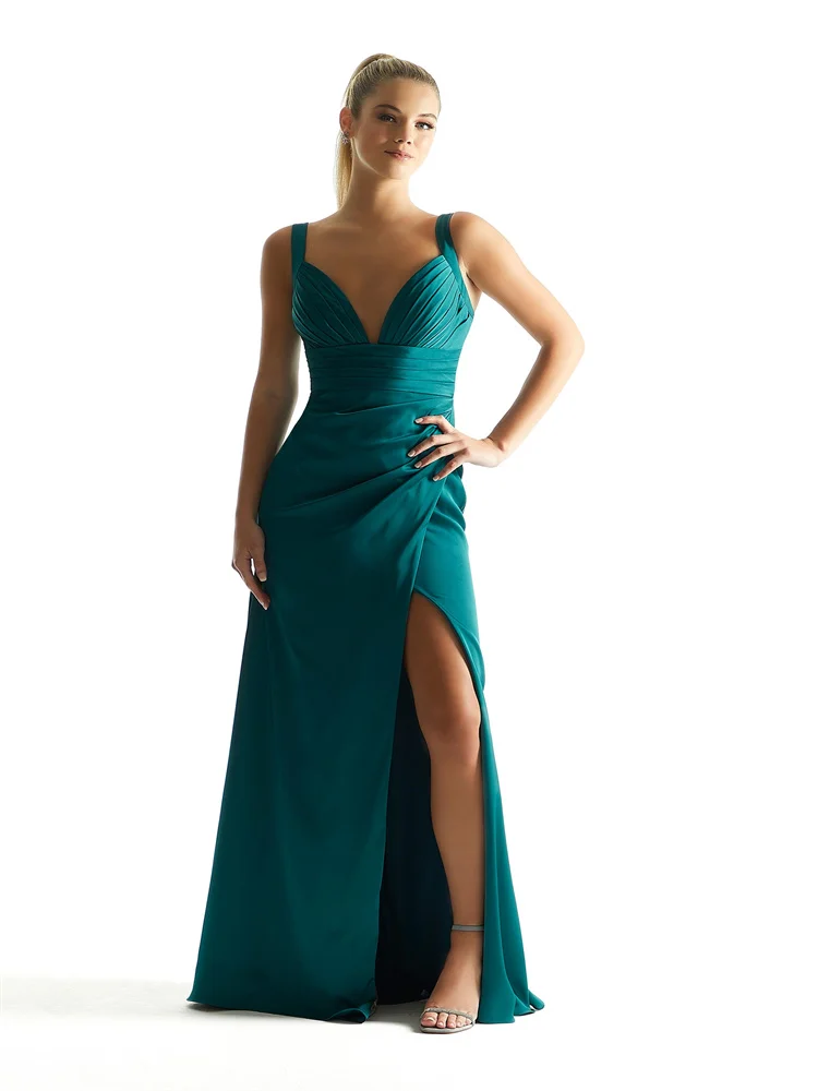 

Gorgeous Draped Empire Bodice With Sweetheart Neckline Bridesmaid Dress Open Back Zipper High Slit Sweep Train Party Gowns 2024