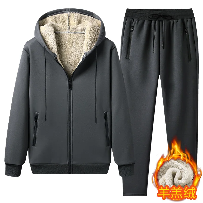 Winter Men Sets Lamb Cashmere Warm Thick Hooded Jacket+Pants 2PC Set Mens Hoodies Zipper Tracksuit Sports Suit Plus Size M-5XL
Winter Men Sets Lamb Cashmere Warm Thick Hooded Jacket+Pants 2PC Set Mens Hoodies Zipper Tracksuit Sports Suit Plus Size M-5XL