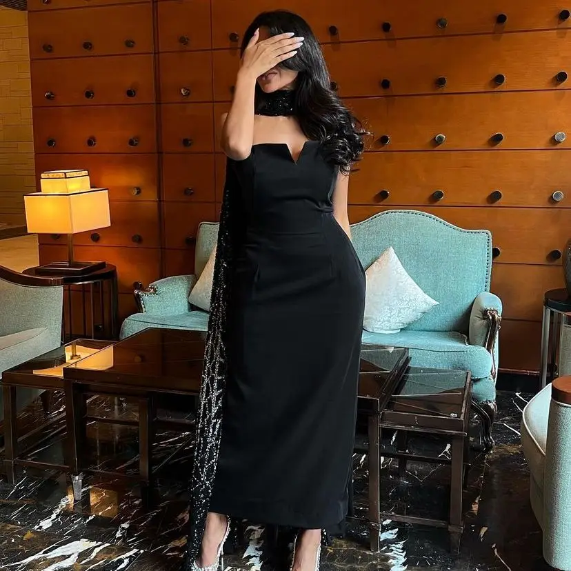 Black Elegant Mermaid Evening Dress Ankle Length Sweep Train Prom Dresses lace Formal Occasion Gown Women Wedding Party
Black Elegant Mermaid Evening Dress Ankle Length Sweep Train Prom Dresses lace Formal Occasion Gown Women Wedding Party