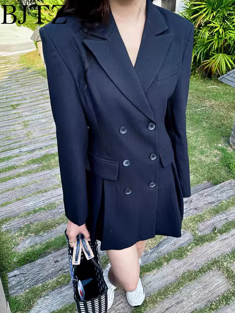 

BJTZ Solid Color Double Slit Fashionable Casual Office Lady Blazers For Women 2024 Spring Autumn New Trend Female Overcoat HL461