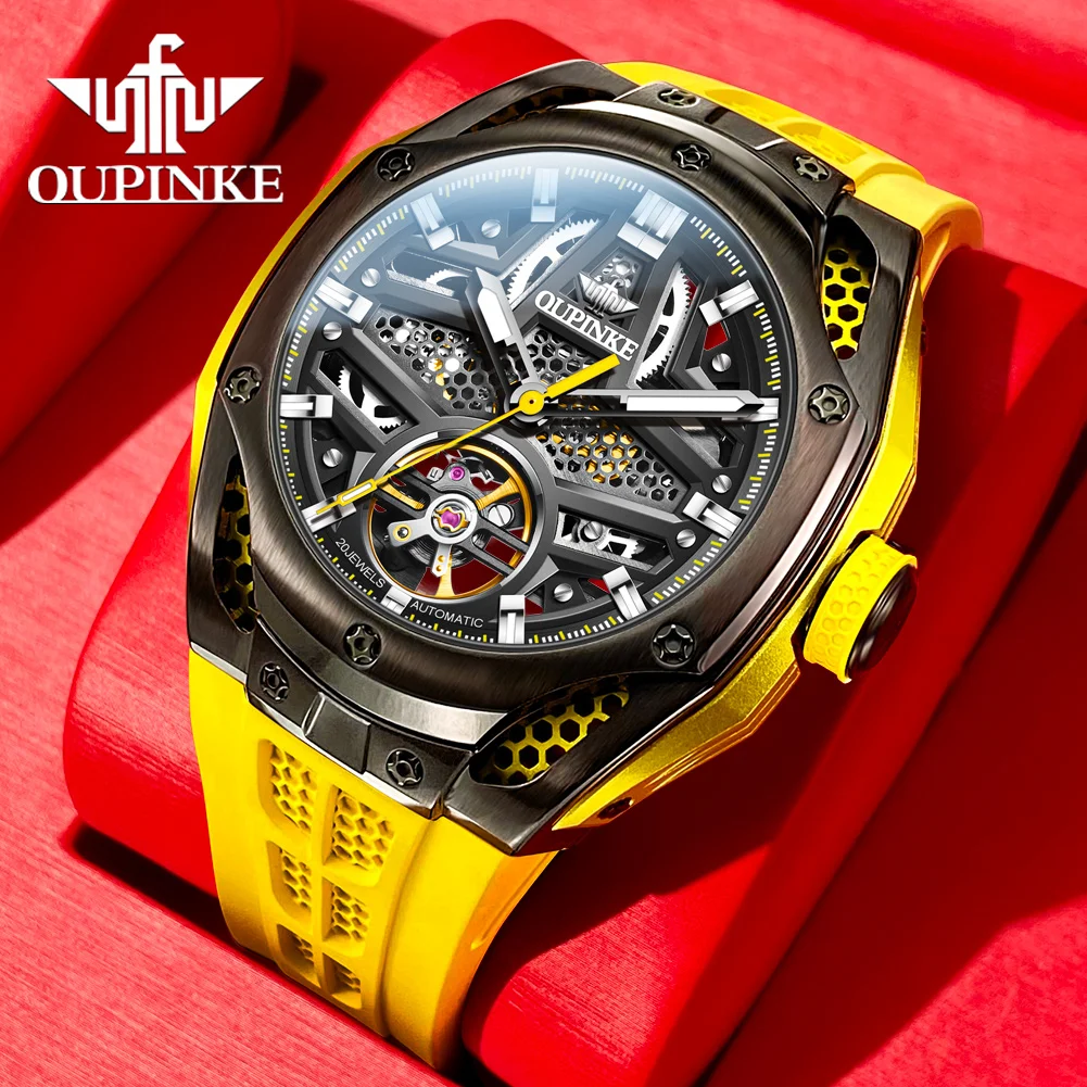 

OUPINKE 9003 Men's Watches Luxury Tourbillon Automatic Mechanical Wristwatch Silicone Sapphire Waterproof Luminous Trend Watches