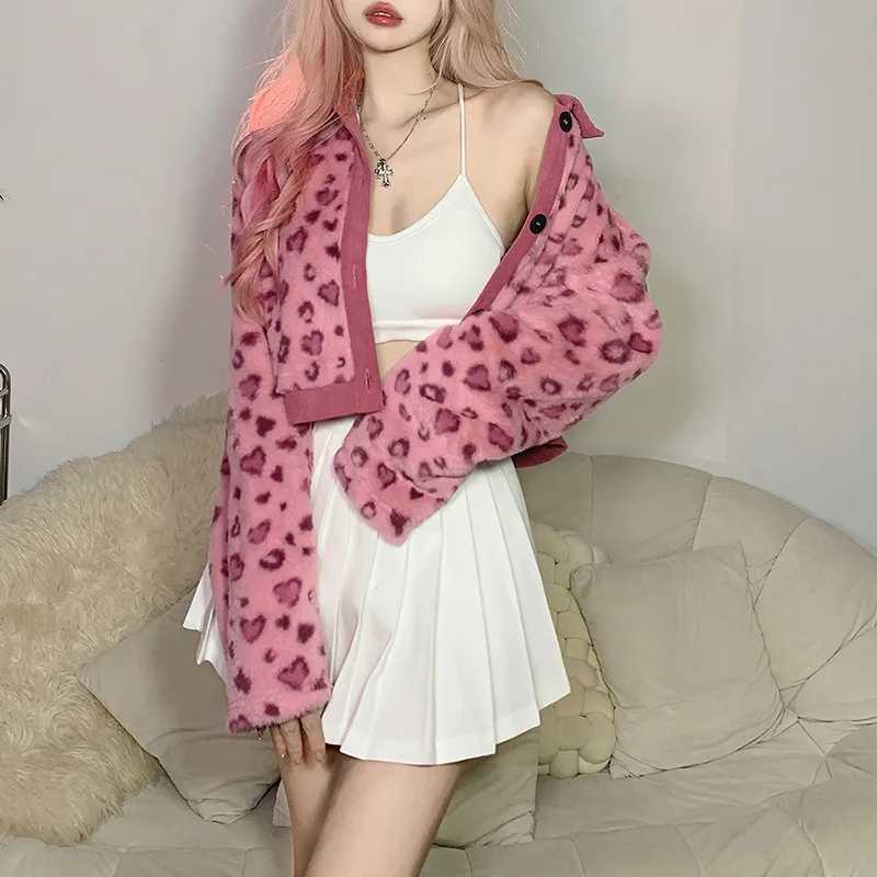 Autumn Pink Fluff Pullover Loose Street Hip-Hop Fashion Lapel Long Sleeve Cardigan Women Harajuku Sexy Top 2022 New 
Autumn Pink Fluff Pullover Loose Street Hip-Hop Fashion Lapel Long Sleeve Cardigan Women Harajuku Sexy Top 2022 New