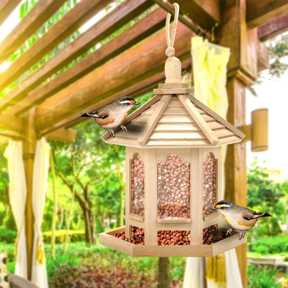 

Wooden Bird Feeder Cages Durable Bird Feeding Case Bird Feeder Box Parrot Perch Stand (Wooden Color)