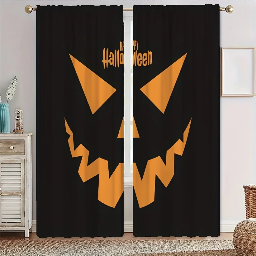 

2panels Halloween Curtains Horror Retro Skeleton Semi-Shading Curtains For Bedroom Living Room Window Kitchen Office Home Decora