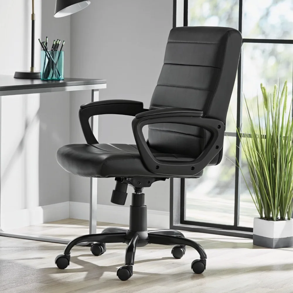 

Black Office Chair Cover Bonded Leather Mid-Back Manager's Office Chair Computer Armchair Gaming Desk Gamer Ergonomic Furniture