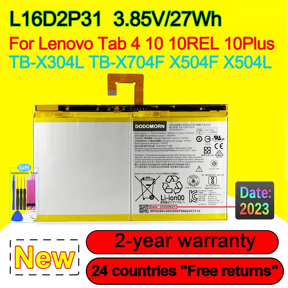 Аккумулятор L16D2P31 для планшета Lenovo Tab 4 10 10REL 10Plus TB-X304L X504F X504L X504F 1ICP3/84/94-2 3,85 V 27Wh 7000mAh
Аккумулятор L16D2P31 для планшета Lenovo Tab 4 10 10REL 10Plus TB-X304L X504F X504L X504F 1ICP3/84/94-2 3,85 V 27Wh 7000mAh
