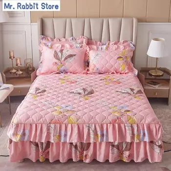 1PC Bed Skirt Cover Thicken Quilted Clip Cotton Mattress Cover Fitted Bed sheet Air-Permeable Bed sheet Pillowcases Separately