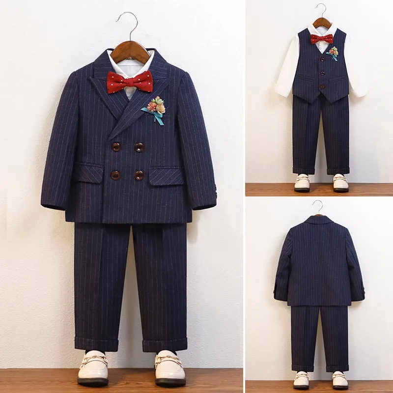 

Flower Child Wedding Blazer Sets 1 To 12 Y Baby Boys Suit Handsome Stripe Piano Performance Outfits Gentleman Birthday Costume