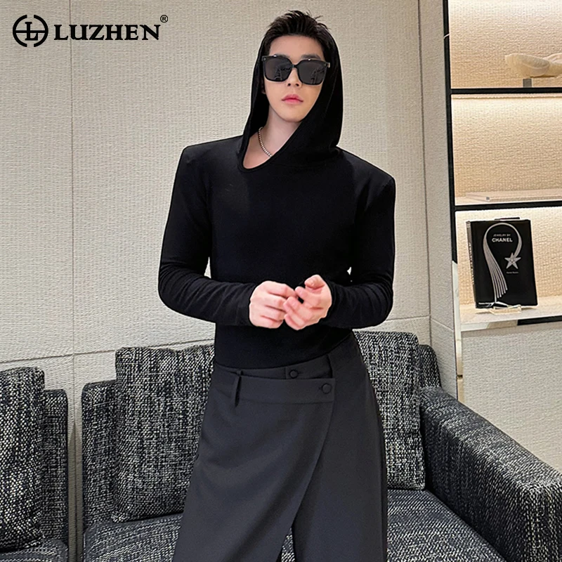 

LUZHEN 2024 Spring New Asymmetric Hoodies Design Sweatshirts Solid Color High Street Pullovers Stylish Elegant Men's Tops LZ1556