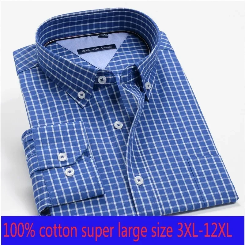 

new arrival Spring autumn men formal Extra Large 100% Cotton long sleeve Shirts high quality plus size 3XL-7XL 8XL 9XL 10XL 12XL