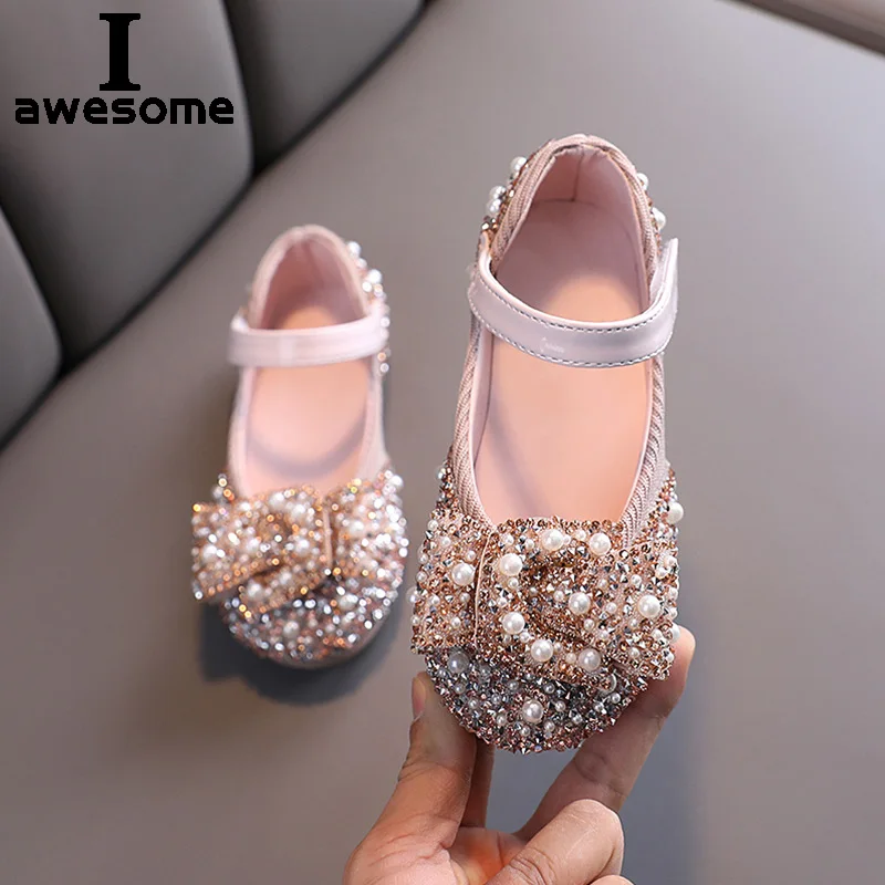 

2021 New Childrens Shoes Fashion Pearl Rhinestones Shining Kids Princess Shoes Baby Girls Shoes For Dress Up Party and Wedding