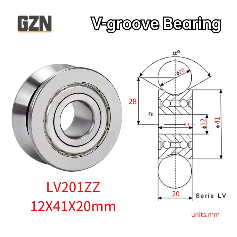 

1PCS V-groove Rail Roller LV Series Bearing LV201 ZZ 2RS Inner Diameter 12mm Outer Diameter 41mm Height 20mm