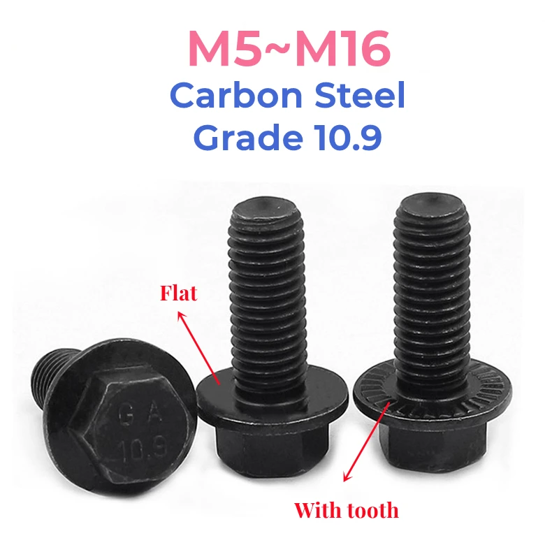 

Высокопрочные черные винты класса 10,9 из углеродистой стали с шестигранной головкой и фланцем, болты с шестигранной головкой для рам M5 M6 M8 M10 M12 M14 M16
