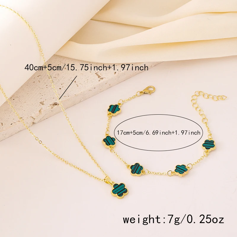 2pc Trend New Lucky Five-Leaf Flower Adjustable Necklace Bracelet Ladies Luxury Charm lively Party Jewelry Gifts 27 Secb6f04a9473476f808ff2b025bd923ey