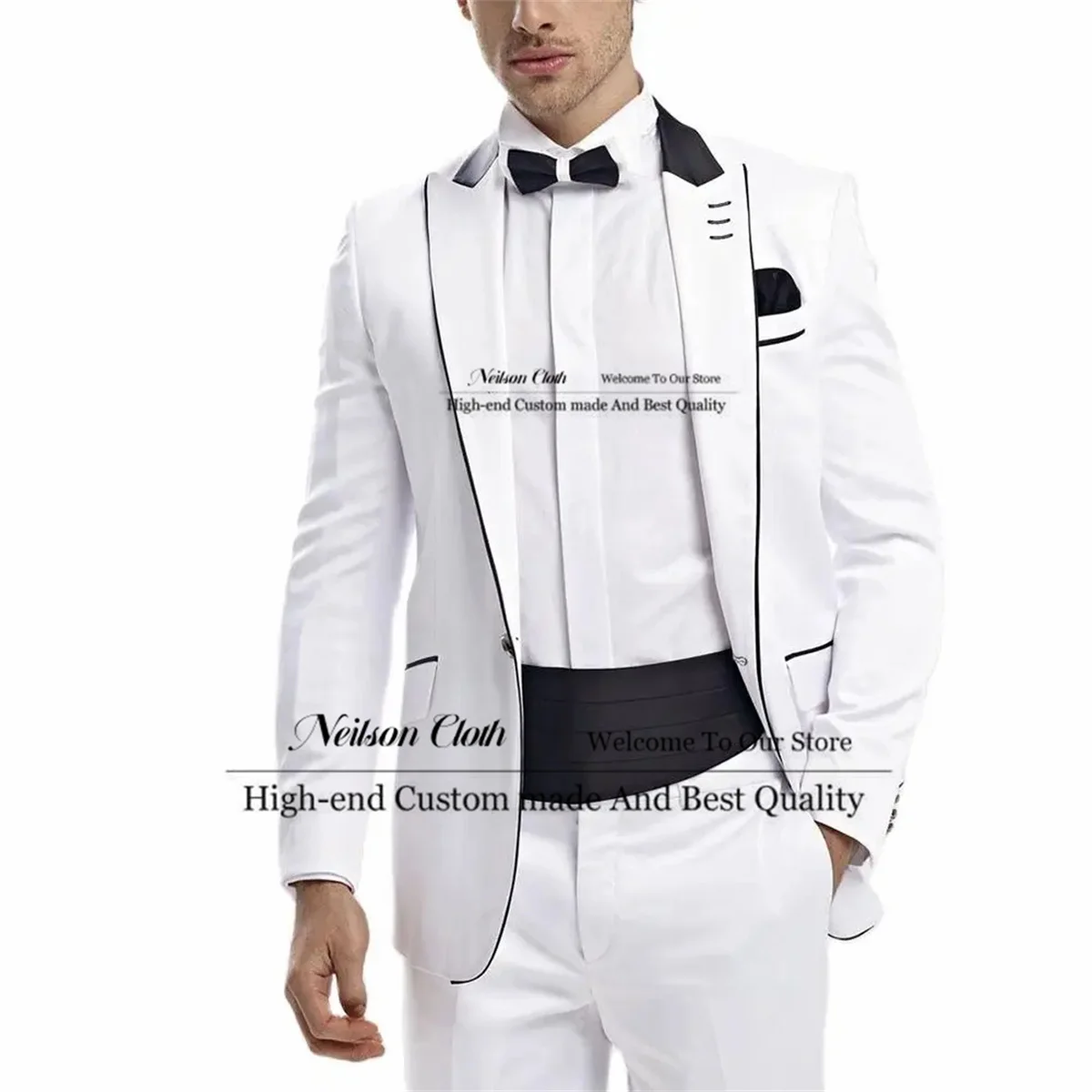 

White One Button Male Prom Blazers 2 Pieces Sets Peaked Lapel Groom Wedding Tuxedos For Men Slim Fit Business Terno Masculino