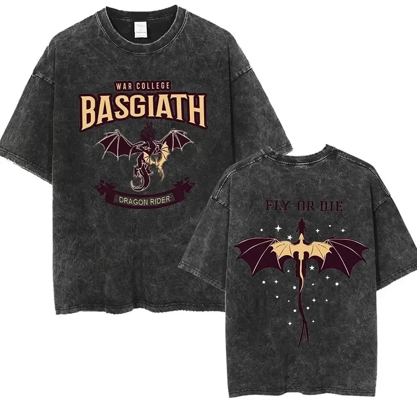 

Basgiath War College Vintage Washed T Shirt Fourth Wing Dragon Rider Aesthetic Clothing T-shirt Men Women Fashion Oversized Tees