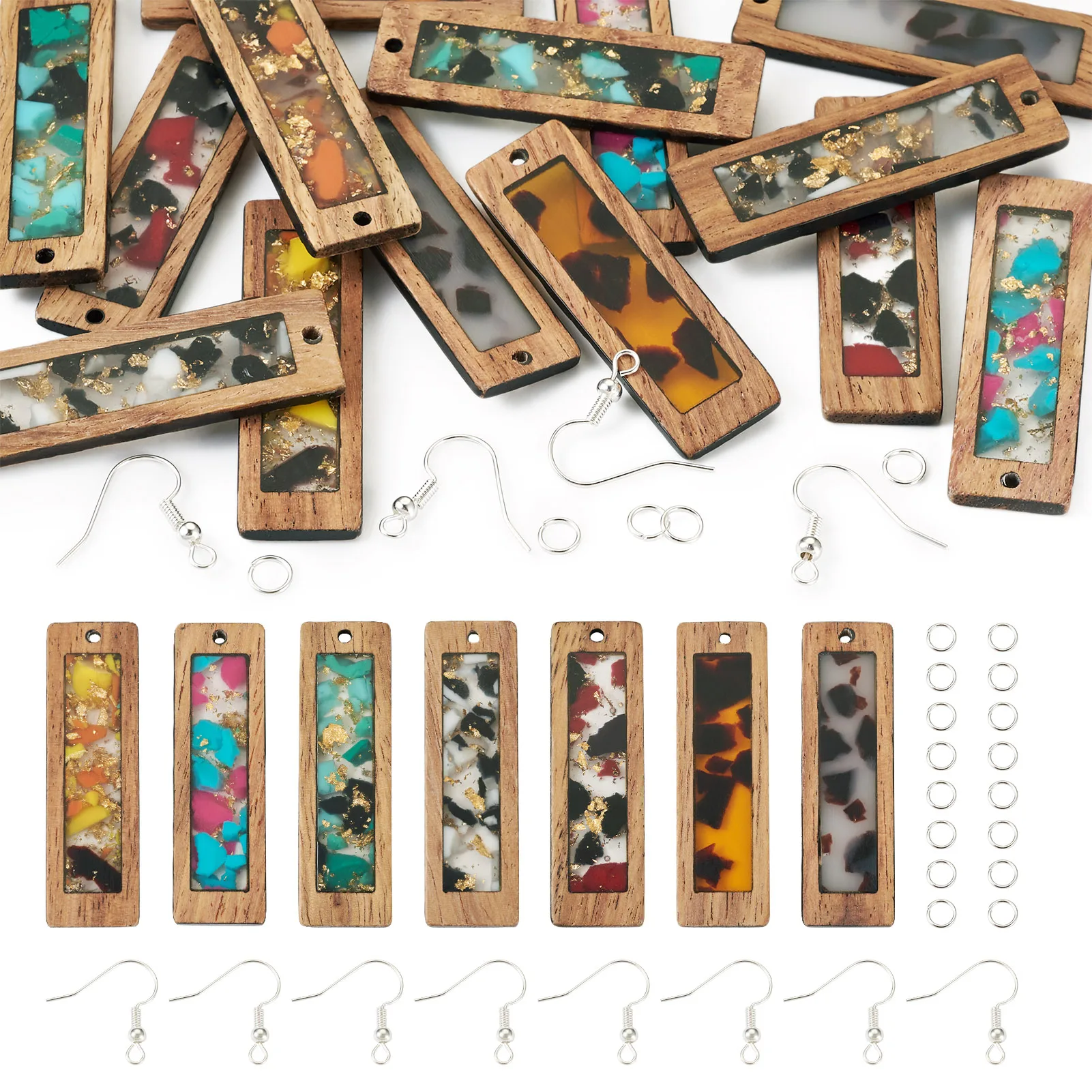 

1 Box Resin Wooden Earrings Jewelry Set with Hooks Jump Rings for Women Vintage Wood Dangle Earrings Making Diy Fashion Gifts