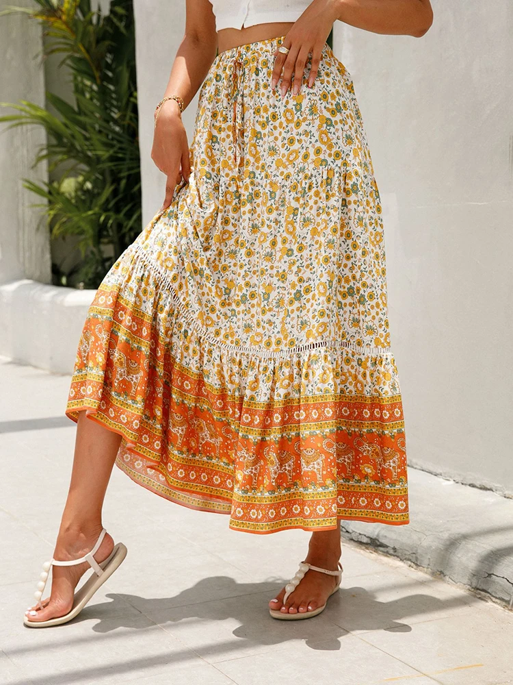 Boho Floral Print Long Skirt Women Vintage Beach Skirts Female High Waist A-Line Pleated Skirt Ladies Lace Up Holiday Skirts
Boho Floral Print Long Skirt Women Vintage Beach Skirts Female High Waist A-Line Pleated Skirt Ladies Lace Up Holiday Skirts