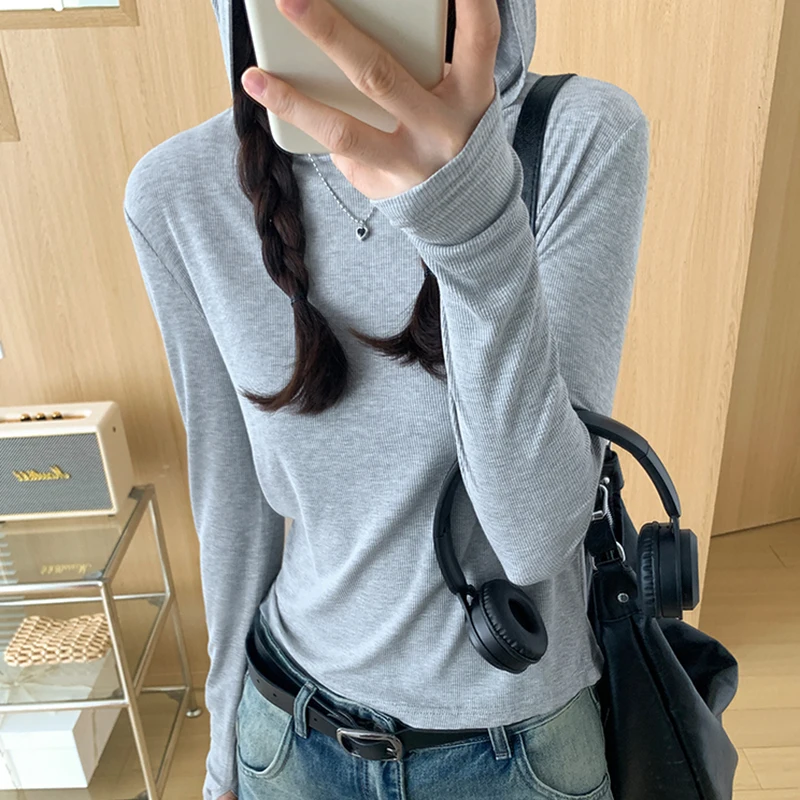 Hooded T Shirt Womens Long Sleeve Tshirt Women Clothing Autumn Korean Style Crop Tops Elastic Slim Tee Shirt Femme Poleras Mujer
Hooded T Shirt Womens Long Sleeve Tshirt Women Clothing Autumn Korean Style Crop Tops Elastic Slim Tee Shirt Femme Poleras Mujer