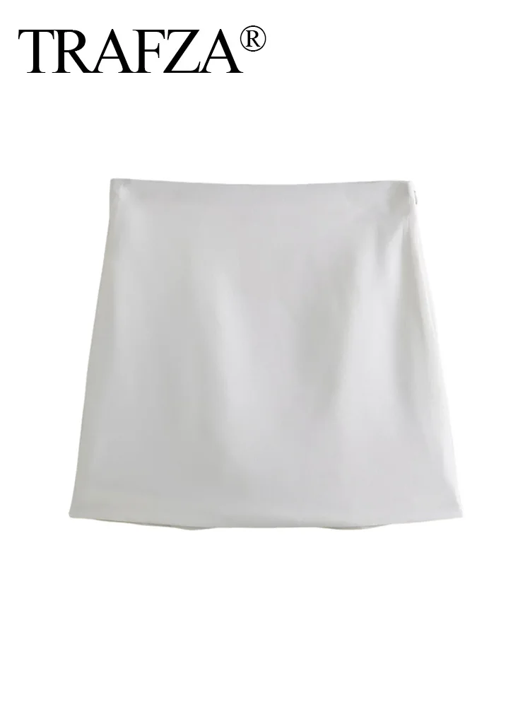 

Женская Повседневная офисная юбка трапециевидной формы TRAFZA, новая модная шикарная однотонная облегающая мини-юбка с боковой молнией, уличная одежда, 2024