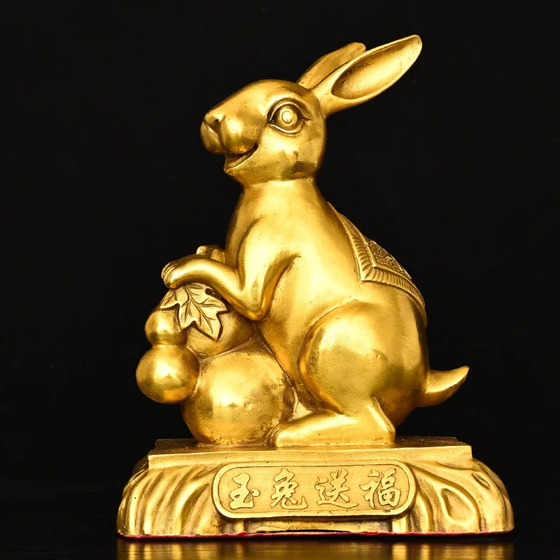 

Copper Jade Hare Sending Blessing Fu Lu Rabbit Fortune Rabbit Twelve Zodiac Rabbit Auspicious Rabbit Decoration Office Home Deco