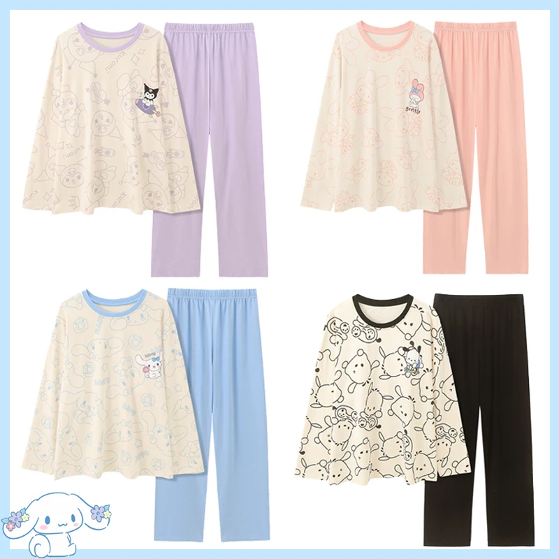 

Sanrio Kuromi Cinnamoroll My Melody Cartoon Simple New Cute Sweet Girl Pajamas Set Spring and Autumn Thin Section Home Wear