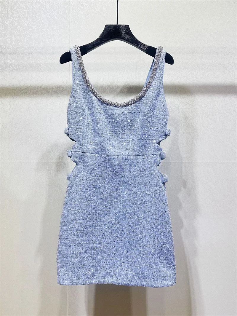 Women Sling Dress Diamond Sequin Decoration O-neck Waist Hollow Out 2024 Spring Summer Sleeveless Mini Robe
Women Sling Dress Diamond Sequin Decoration O-neck Waist Hollow Out 2024 Spring Summer Sleeveless Mini Robe