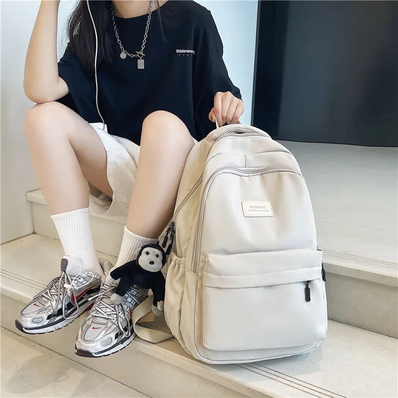 

Women's Backpack Solid Color Female Multi-pocket Casual Man Travel Bag High Quality Schoolbag for Teenage Girl Book Knapsack