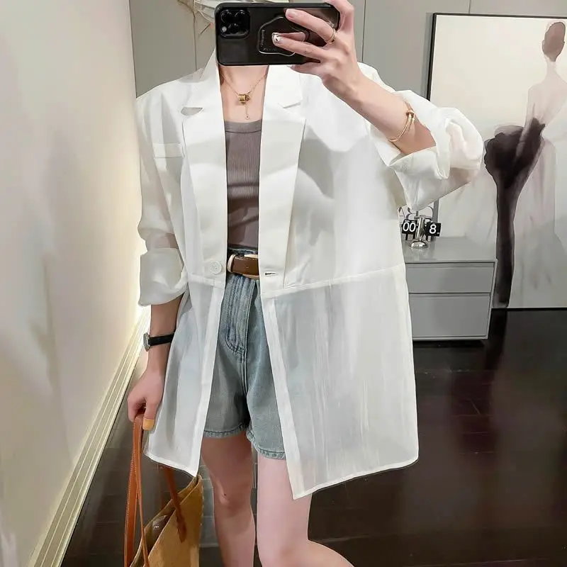 2023 Summer New Korean Loose Medium Length Women's Suit Long Sleeve White Casual Thin Sunscreen Blazer
2023 Summer New Korean Loose Medium Length Women's Suit Long Sleeve White Casual Thin Sunscreen Blazer